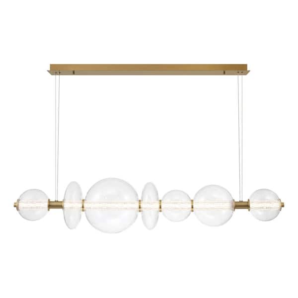 Eurofase Atomo 46-Watt 1-Light Integrated LED Gold Linear Chandelier with Clear Glass Shade
