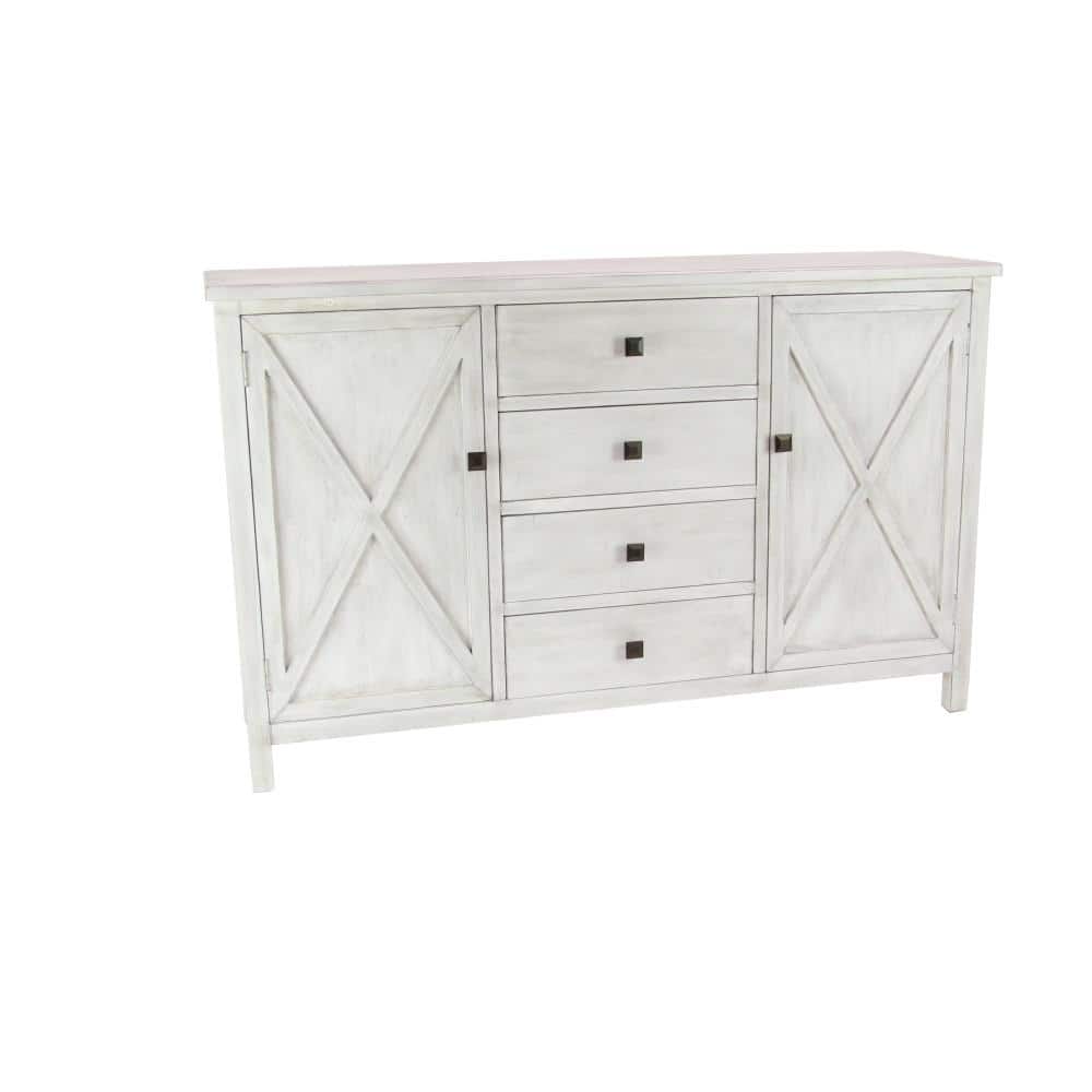 Daisy White Distressed Farmhouse Sideboard with X-Design Doors