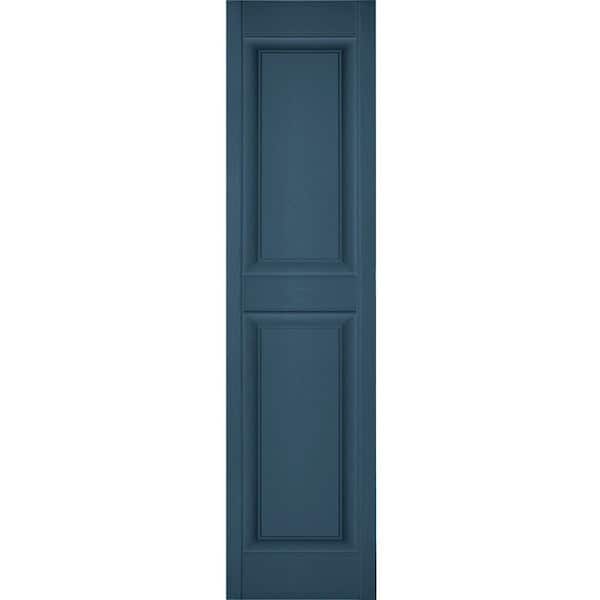 Ekena Millwork 18 in. x 64 in. Lifetime Vinyl Custom 2 Equal Raised Panel Shutters Pair Classic Blue