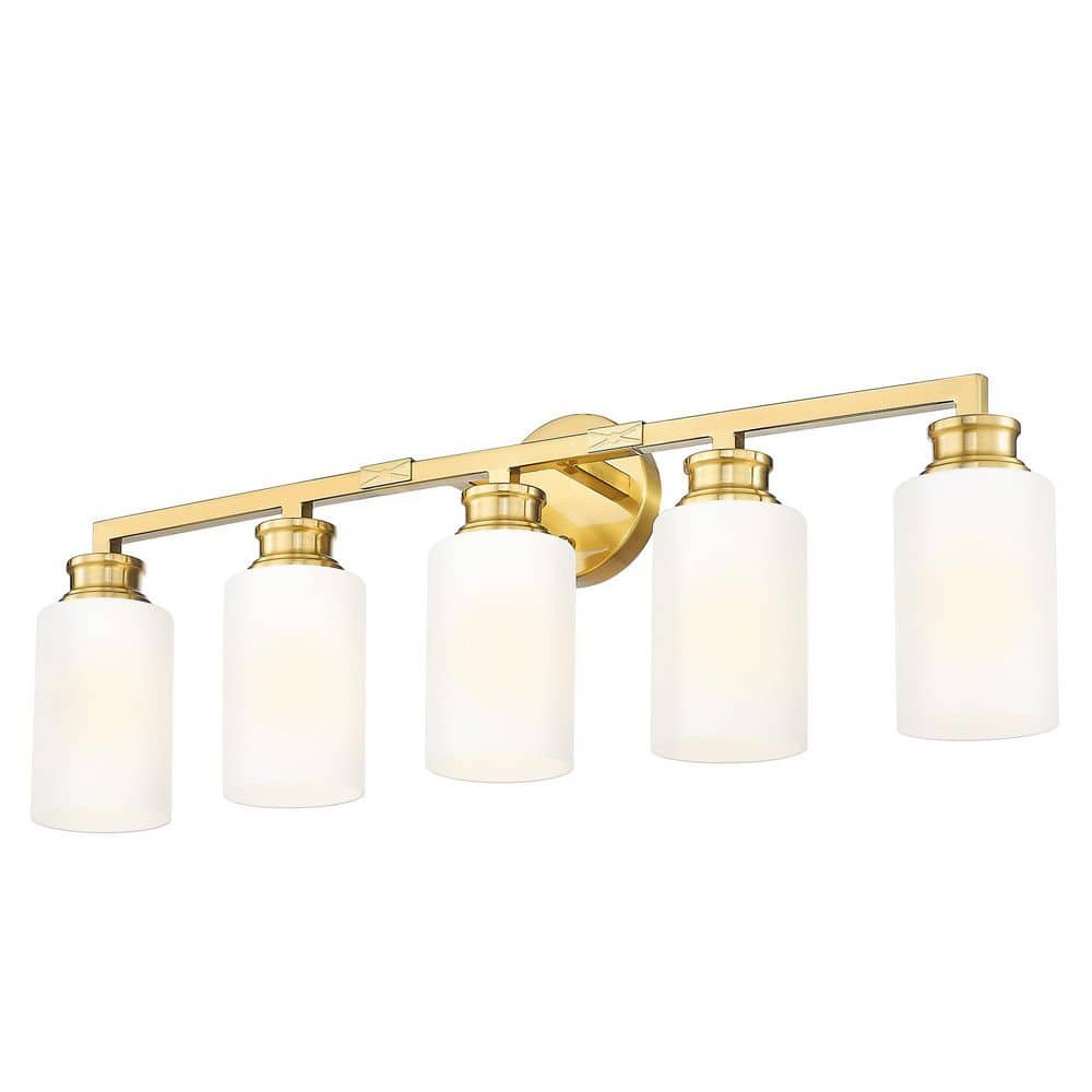 29.9 in. 5-Light Brushed Gold Modern Vanity Light with Frosted White Glass Shade price history on PriceWatchPro