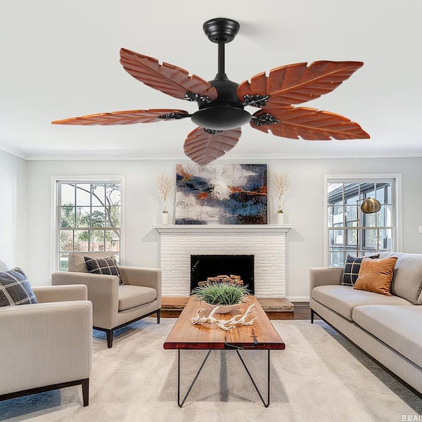 Tropical 52 in. Indoor Black 5 Wood Blades Downrod Standard Ceiling Fan with DC Motor and Remote Included