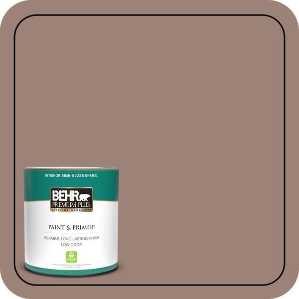 BEHR PREMIUM PLUS 1 qt. #N150-4 Modern Mocha Semi-Gloss Enamel Low Odor Interior Paint & Primer