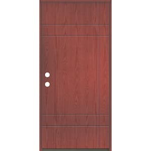 SUMMIT Modern 36 in. x 80 in. Right-Hand/Inswing 10-Grid Solid Panel Redwood Stain Fiberglass Prehung Front Door