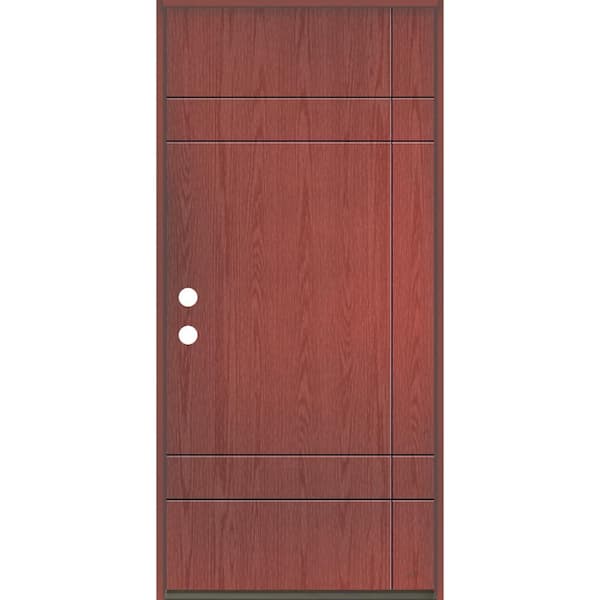 Krosswood Doors SUMMIT Modern 36 in. x 80 in. Right-Hand/Inswing 10-Grid Solid Panel Redwood Stain Fiberglass Prehung Front Door