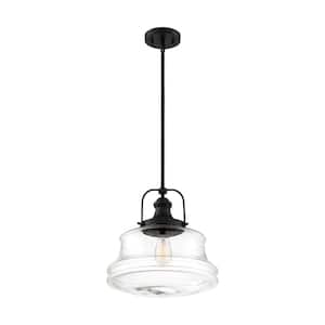 Basel 100-Watt 1-Light Bronze Shaded Pendant Light with Clear Glass Shade, No Bulbs Included
