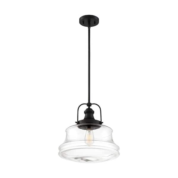 SATCO Basel 100-Watt 1-Light Bronze Shaded Pendant Light with Clear Glass Shade, No Bulbs Included