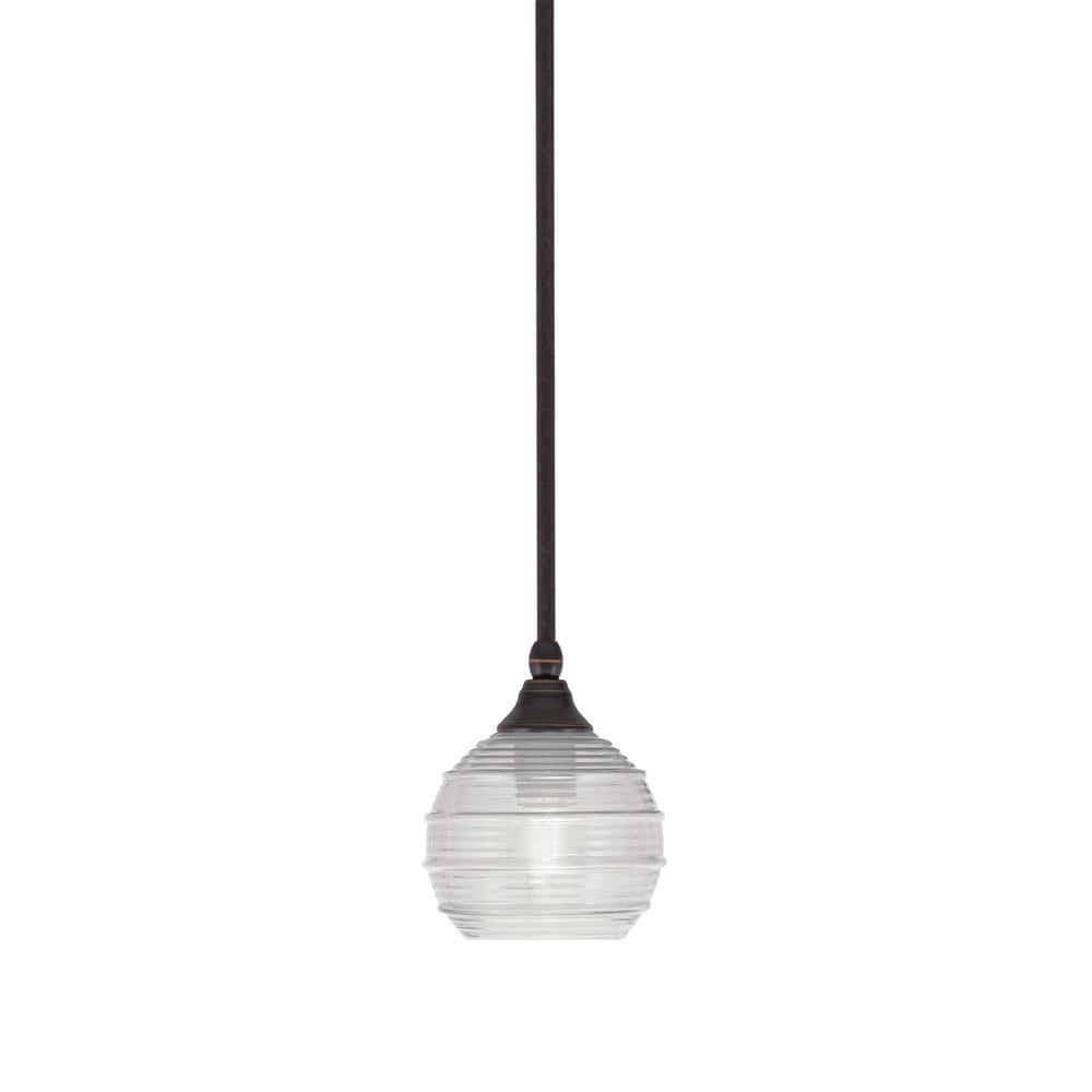 Sparta 100-Watt 1-Light Dark Granite Shaded Pendant Light with Clear Ribbed