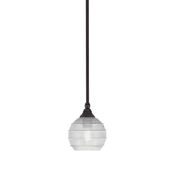 Unbranded Sparta 100-Watt 1-Light Dark Granite Shaded Pendant Light with Clear Ribbed Glass, No Bulb Included
