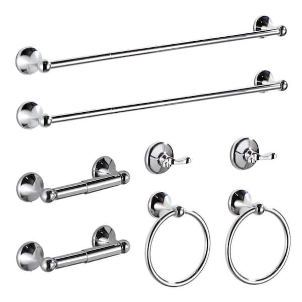 8-Piece Bathroom Hardware Set with Adjustable Towel Bars in Chrome, towel rings, toilet paper holders, Y shape robe hook