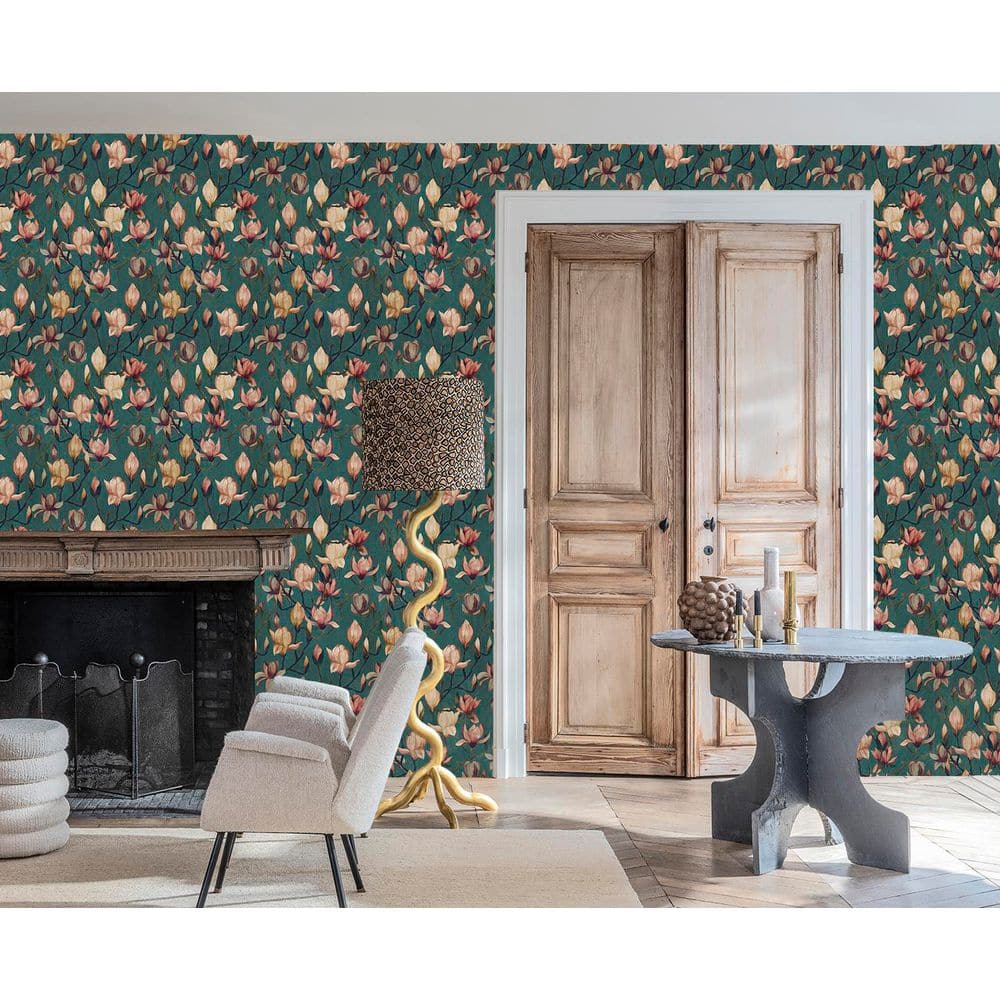Heron Green Magnolia Flowers Print Non Woven Non-Pasted Textured Wallpaper 57 sq. ft. price history on PriceWatchPro