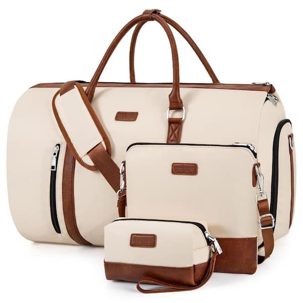 50 L Convertible 2-in-1 Garment Bags for Travel with Shoe Compartment in Off White, Large Weekend Bag for Women