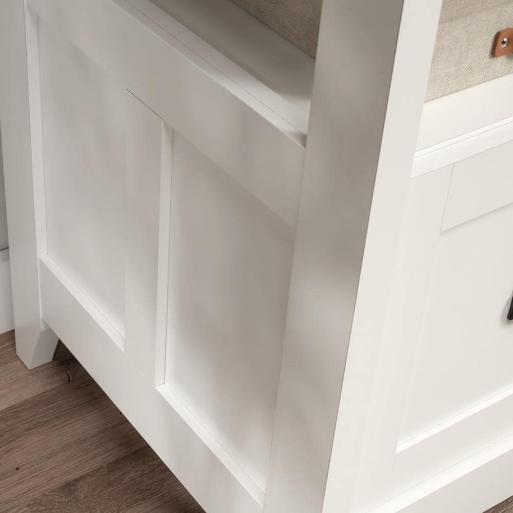 Soft White L-Shaped Wood Corner Desk with Drawer and Keyboard Tray