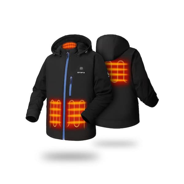 ORORO Men's Medium Black/Blue 7.38-Volt Lithium-Ion Heated Jacket with 4 Heating Zones, One 4.8 Ah Battery