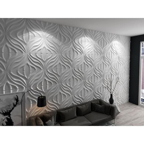 Dundee Deco Falkirk Ross 2/25 in. x 19.7 in. x 19.7 in. White PVC Waves 3D Decorative Wall Panel 5-Pack