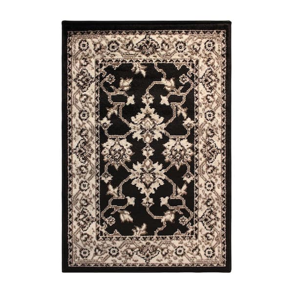 SUPERIOR Kingfield Black 2 ft. x 3 ft. Floral Polypropylene Area Rug