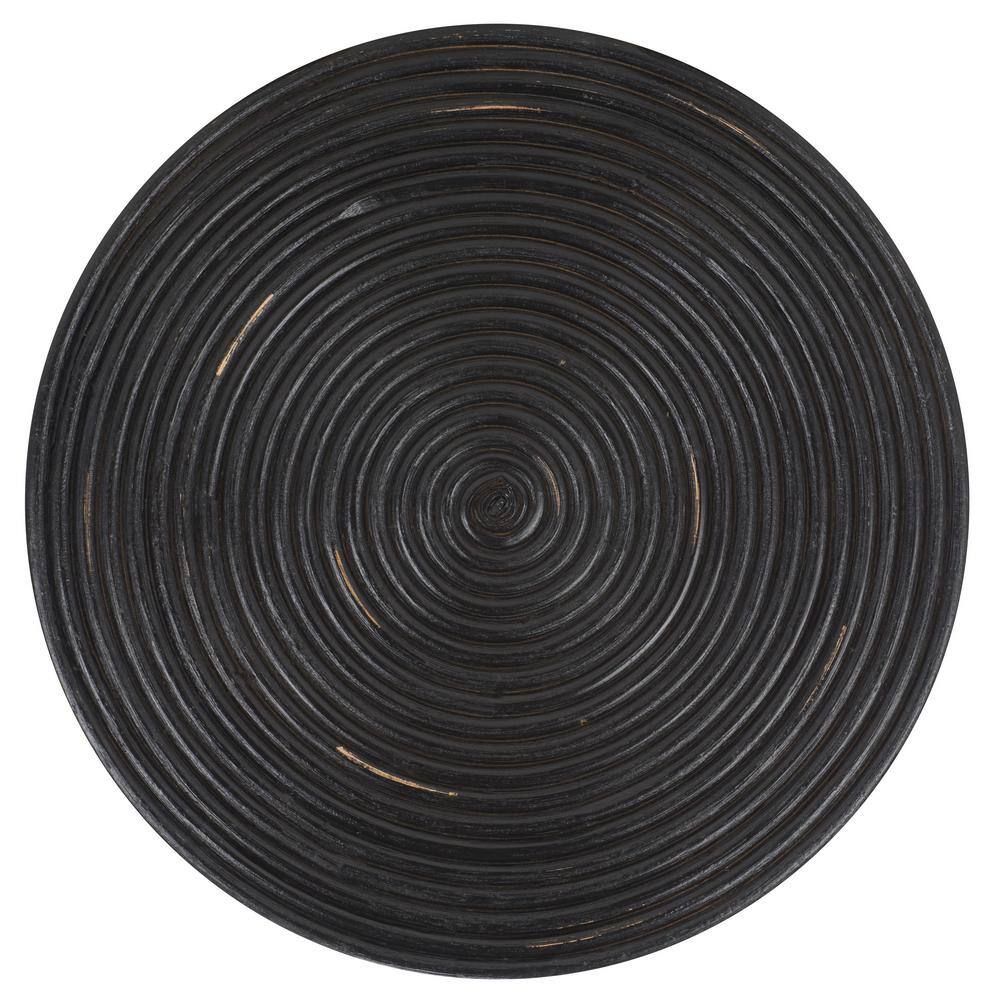 Distressed Black Round Rattan Accent Table