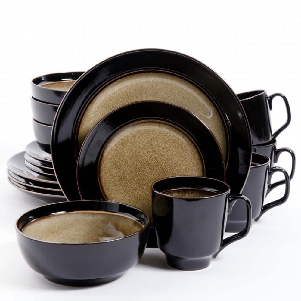 GIBSON elite Bella Galleria 16-Piece Casual Taupe and Black Stone Dinnerware Set (Service for 4) -  98588167M