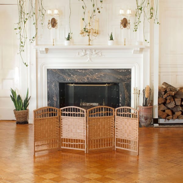 Oriental Furniture 2 ft. Short Fiber Weave Folding Screen - Natural - 4 Panels