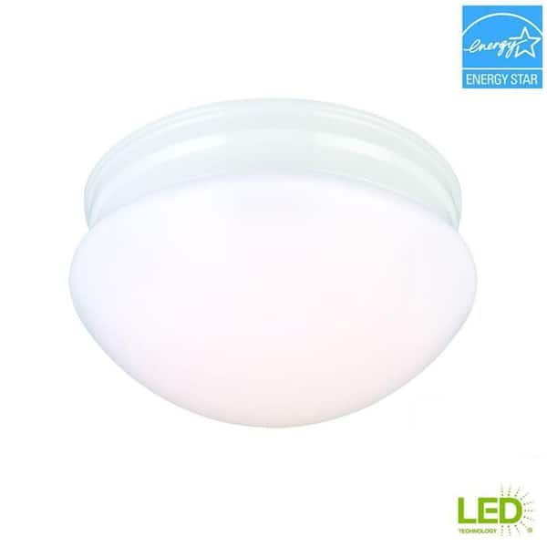 Commercial Electric 9 in. 120-Watt Equivalent White Integrated LED Mushroom Flush Mount with White Acrylic Shade