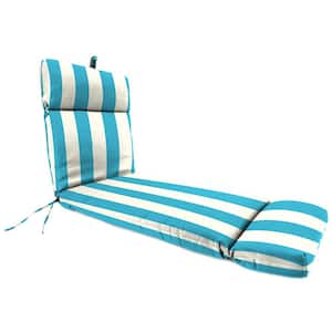 72 in. x 22 in. Cabana Turquoise Stripe Rectangular French Edge Outdoor Chaise Lounge Cushion with Ties and Hanger Loop