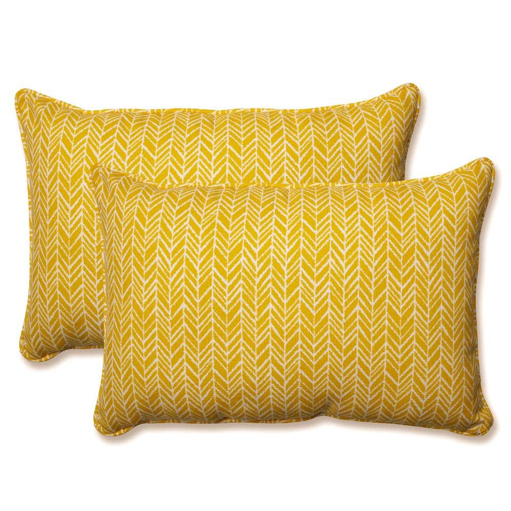 Yellow and Off-White Herringbone Lumbar Throw Pillow Set