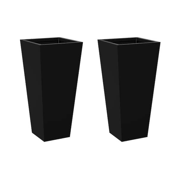 30 in. H x 14 in. W Black Outdoor Metal Planter Pot with Drainage Hole Large Tall Planters Set for Patio & Indoor Use