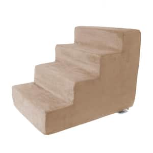Tan High Density Foam Pet Stairs - 4 Steps with Machine Washable Furniture Cover and Nonslip Bottom