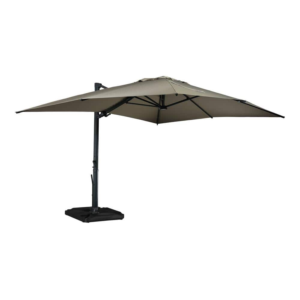 10 ft. x 13 ft. Aluminum Cantilever Outdoor Tilt Patio Umbrella in Taupe with LED Light, Base Weight Stand -  Mondawe, MO-LEDMY02TN-JX