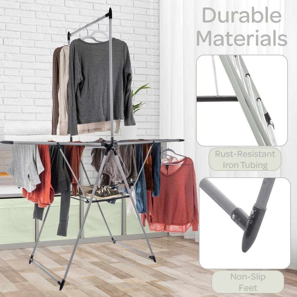 Platinum Foldable Clothes Drying Rack with 24 Rails and Hanging Bar