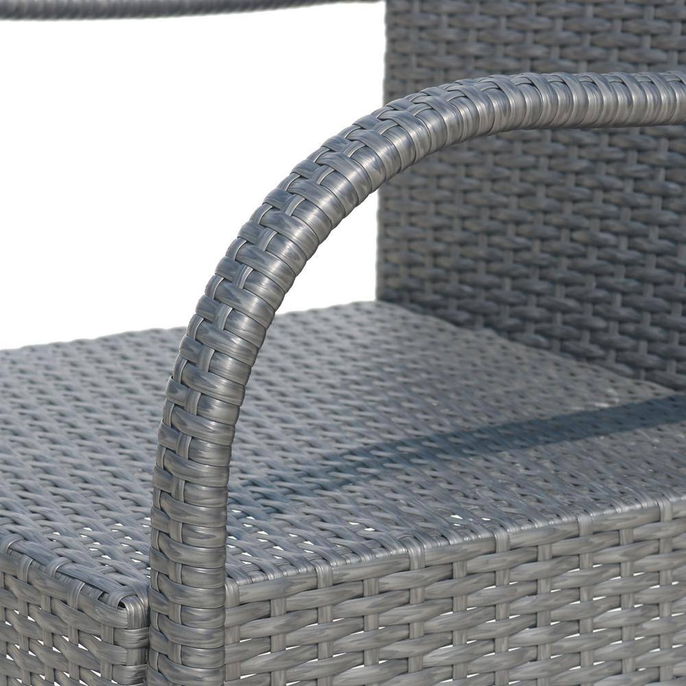 Sleek Grey Iron and Wicker 30" Outdoor Barstool Set