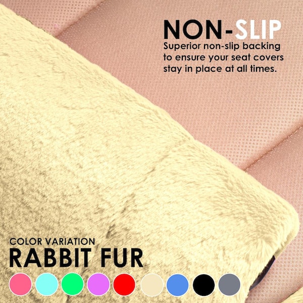 FH Group Doe16 Front Set 22 in. x 20 in. x 4.7 in. Faux Rabbit Fur Car Seat Cushions, Beige