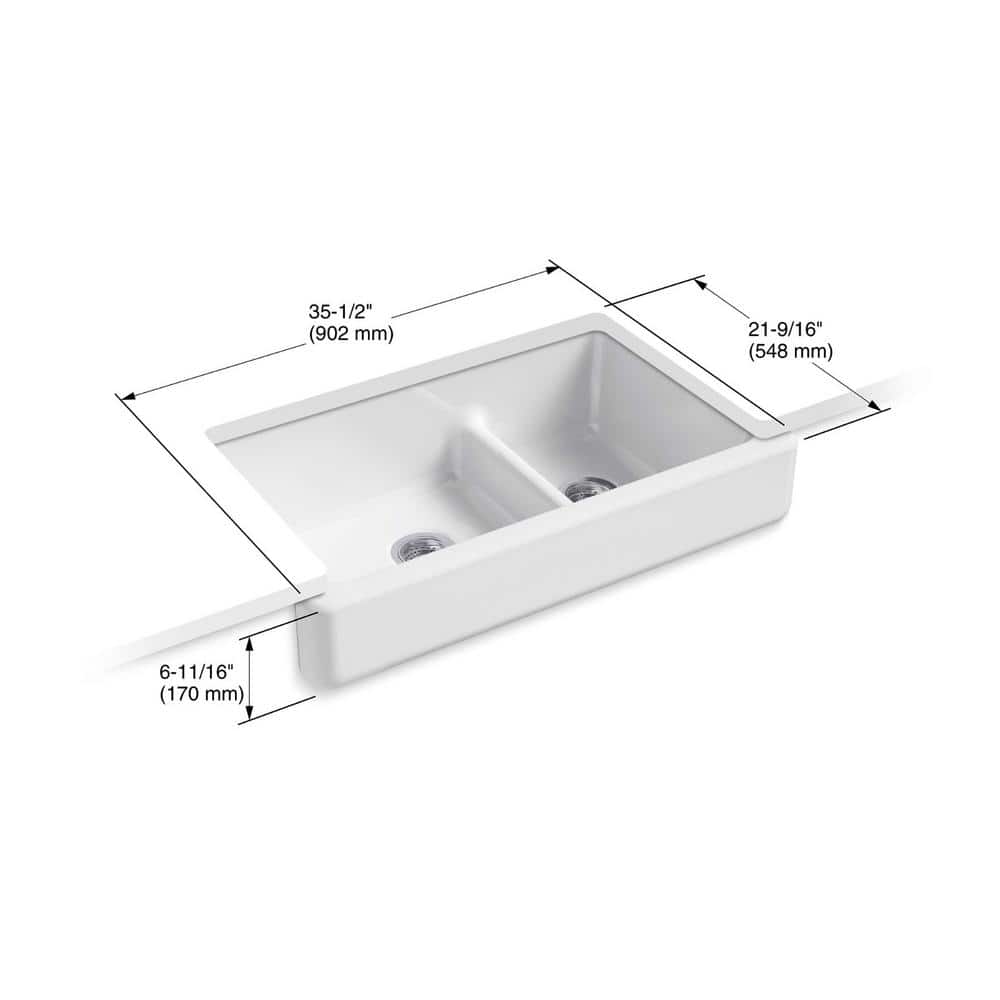 White Double Basin Cast Iron Farmhouse Kitchen Sink