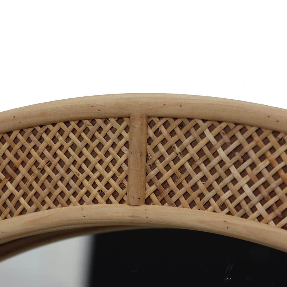 Arched Light Brown Rattan Framed Decorative Wall Mirror