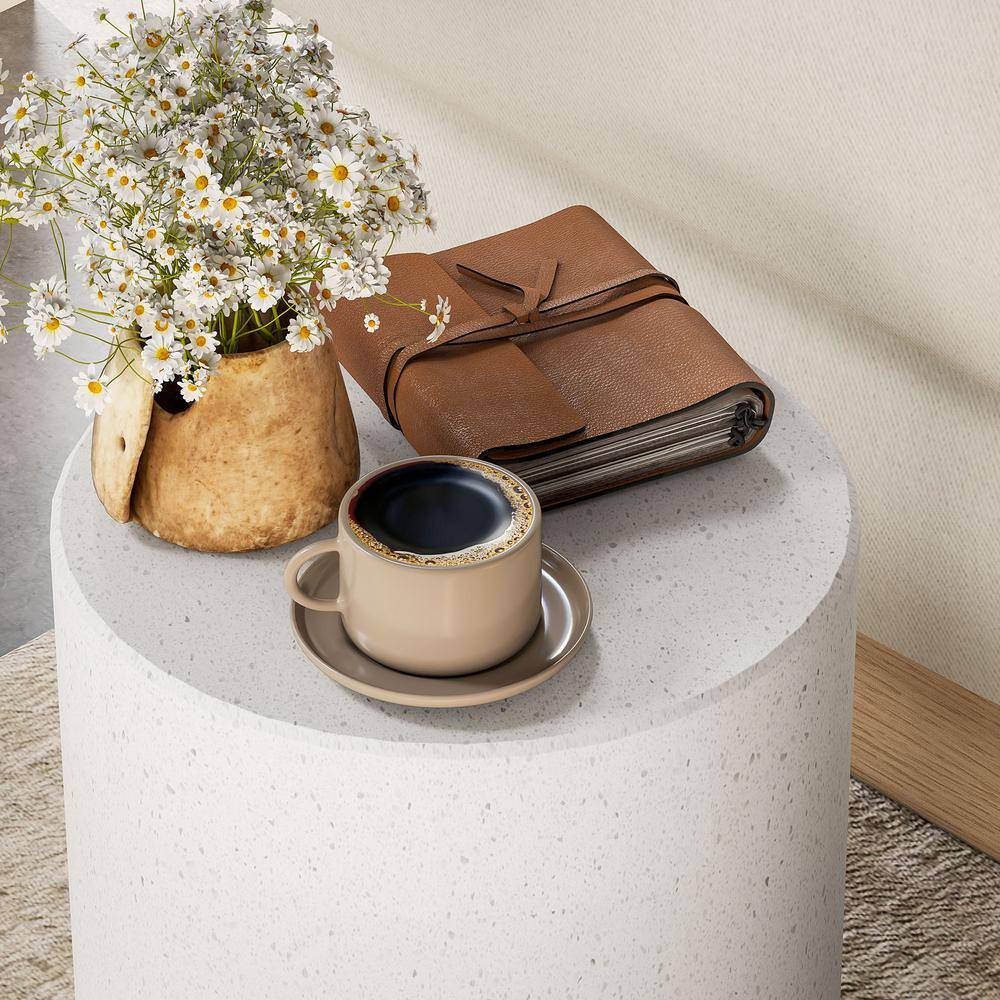 Cream White Terrazzo Finish Round Side Table with Adjustable Feet