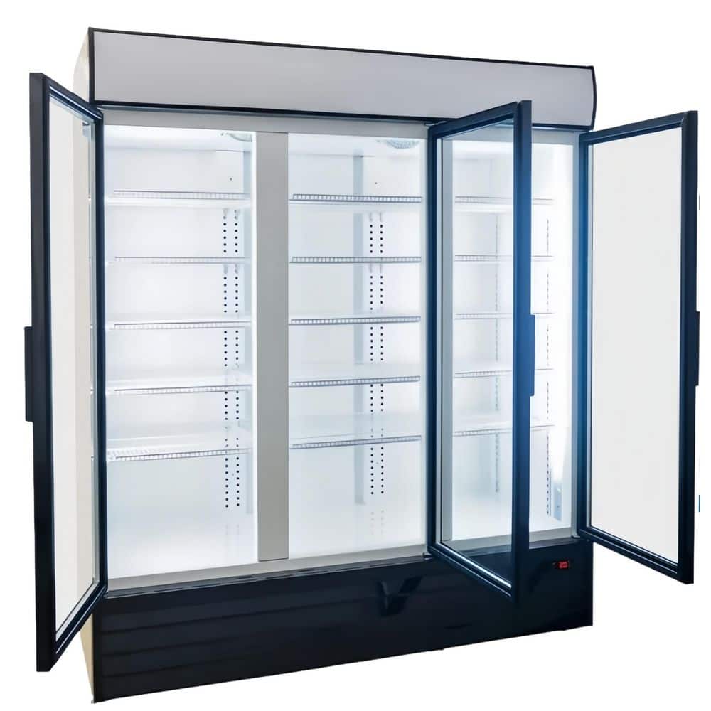 72 in. W 57 cu. ft. NSF Commercial Glass Swing 3-Door Merchandiser Refrigerator in Black