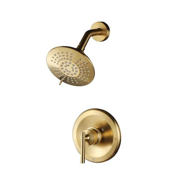 Single Handle 5-Spray Wall Mount Shower Faucet 1.8 GPM with Pressure Balance in Brushed Gold