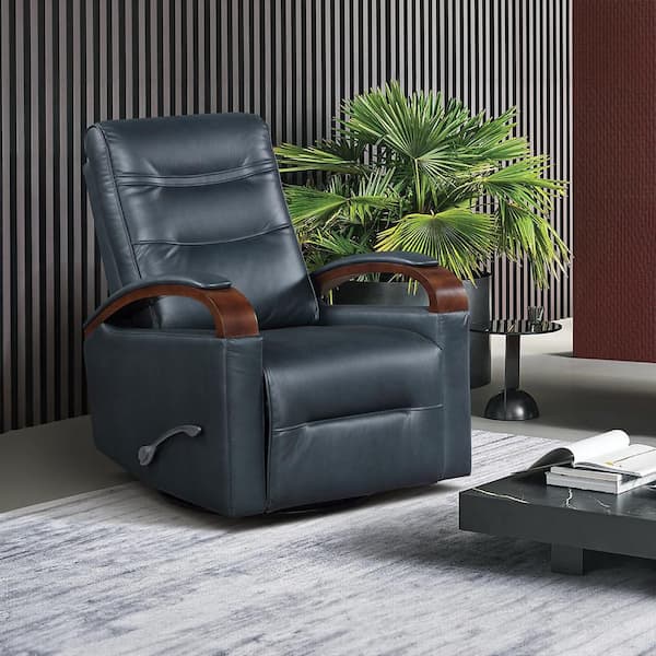 Lyric Dark Blue Faux Leather Manual Swivel Glider Recliner