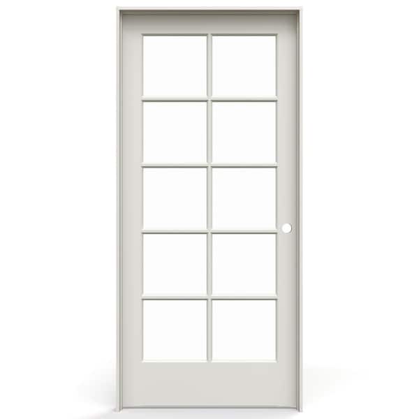 36 in. x 80 in. Left-Handed 10 Lite Clear Glass Primed Solid Core Wood Single Prehung Interior Door with Flat Jamb