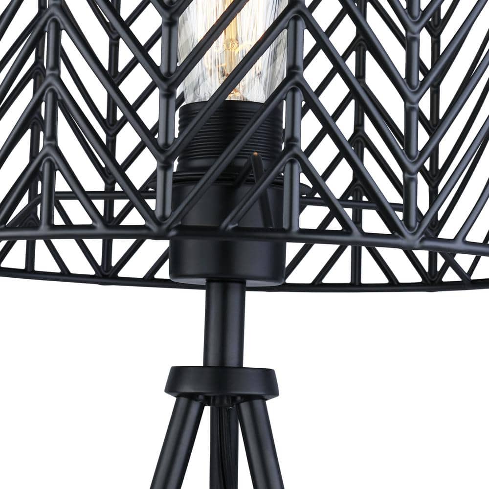 18.5" Black Metal Tripod Table Lamp with Cage Shade