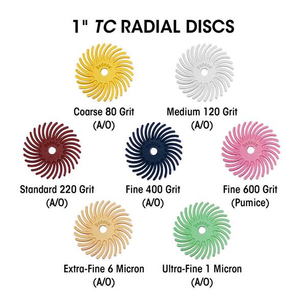 5/8 Inch TC Radial Bristle Discs Precision Thermoplastic Rotary Cleaning and Polishing Tool Dedeco Sunburst 1/16 Inch Arbor 12 Pack Standard 220 Grit 
