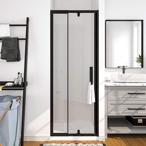 TOOLKISS 28 to 32 in. W x 72 in. H Framed Pivot Shower Door in Black with Clear Glass