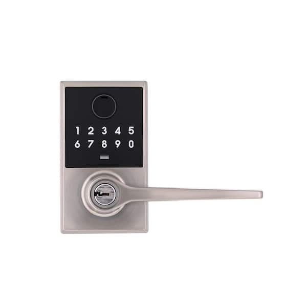 Square Satin Nickel Freedom Fingerprint Electronic Keyed Entry Door Lever