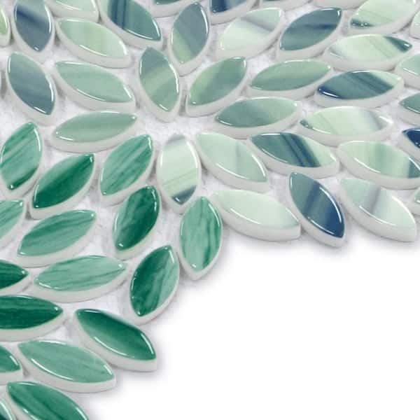 Flower Green Mixed 13.6 in. x 11 in. Glossy Recycled Glass Marble Looks Floor and Wall Mosaic Tile (5 sq. ft. /Case)