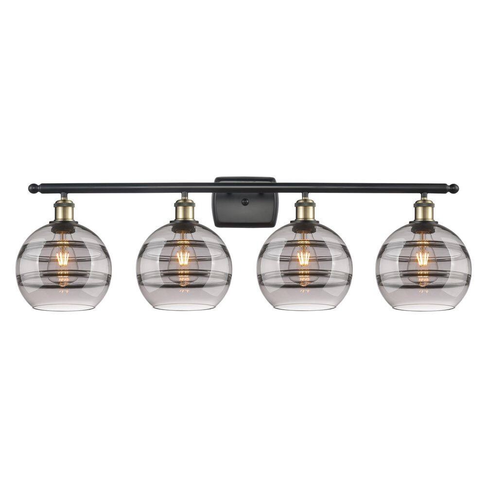 Rochester 38 in. 4-Light Black Antique Brass Vanity Light with Glass Shade price history on PriceWatchPro