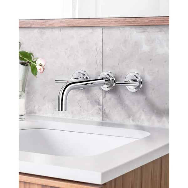 Double Handle Wall Mounted Bathroom Faucet in Solid Brass, Polished Chrome