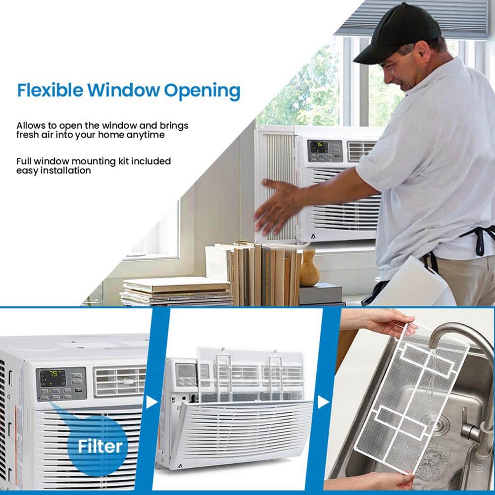 8,000 BTU White Window Air Conditioner with Remote and Smart Control