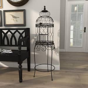 Black Metal Indoor Outdoor On Removable Stand Birdcage with Latch Lock Closure and Top Hook