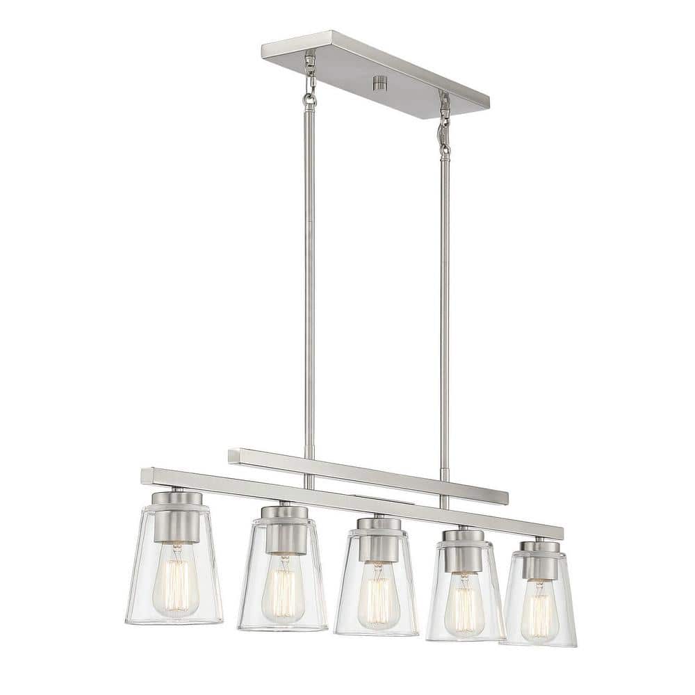 Calhoun Symmetrical Satin Nickel 5-Light Linear Chandelier