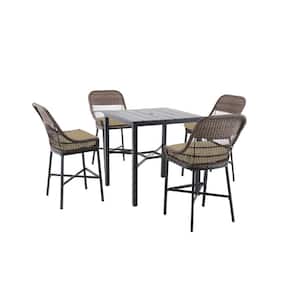 Beacon Park 5-Piece Brown Wicker Outdoor Patio High Dining Set with CushionGuard Putty Tan Cushions