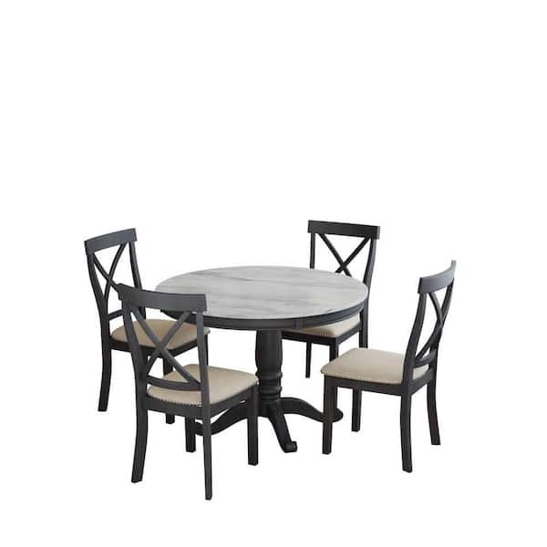 wetiny 5-Piece Round Gray MDF Top Dining Room Set Seats 4